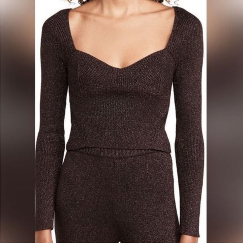 Staud Cerro Brown Metallic Knit Sweater Sz Small Nwt